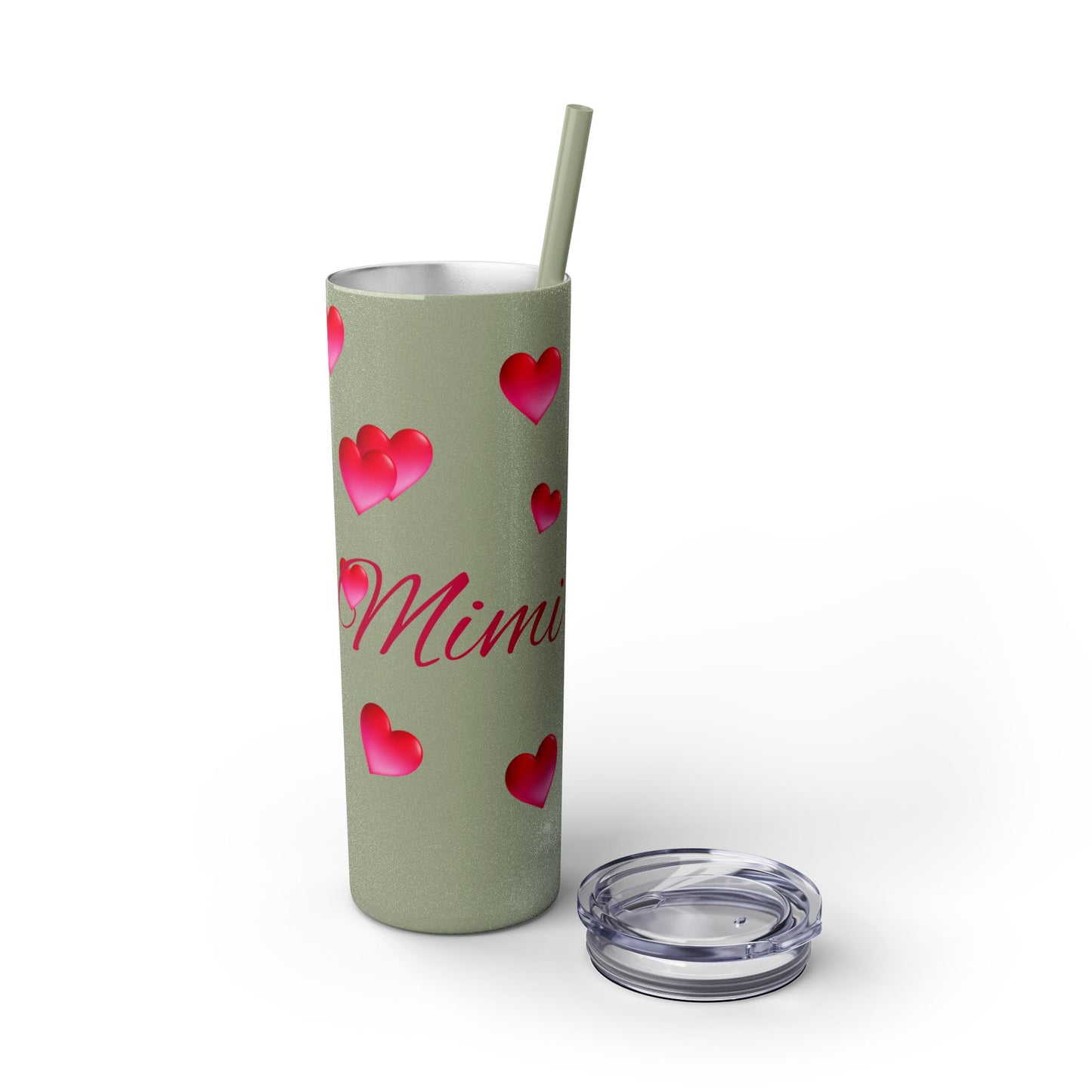 Gepasmaakte Glitter 20oz Dun Tumbler met Pienk Hartpatroon — [Jou Naam Hier]