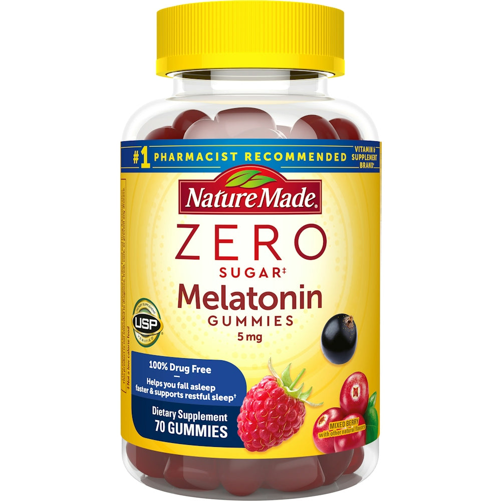 Nature Made Melatonin, Zero Sugar, 5 Mg, Gummies, Mixed Berry