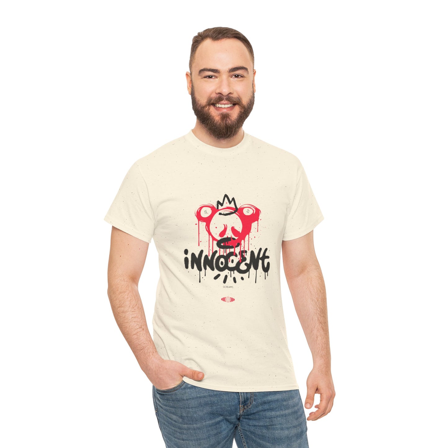 Edgy Graphic Tee: 'Innocent' Design, Urban Fashion, Streetwear, Unisex Cotton T-Shirt, Music Festivals, Casual Wear
