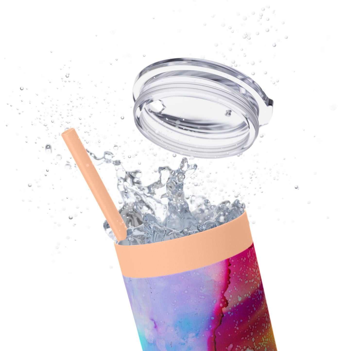Beautiful Watercolor Splatter Skinny Tumbler with Straw - 20oz, Vibrant Colorful Drinkware for Every Occasion, Perfect Gift for Friends, Reusable Travel Mug, Water [...]