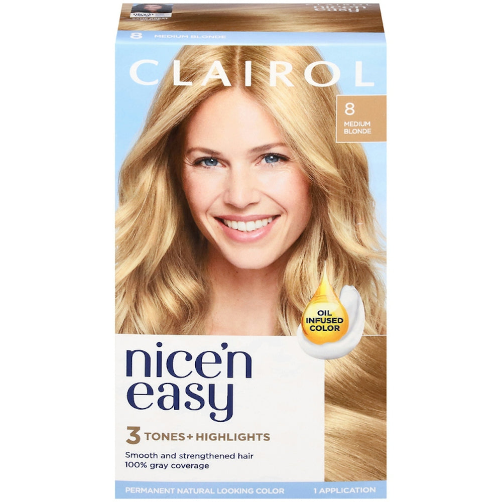 Nice’n Easy Clairol Nice N 8 Medium Blonde Permanent Hair Color, Kit