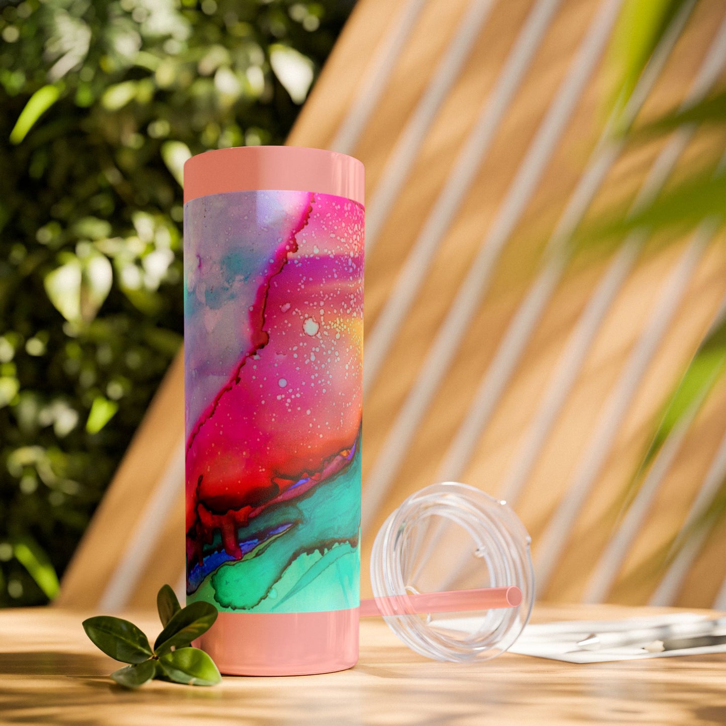 Beautiful Watercolor Splatter Skinny Tumbler with Straw - 20oz, Vibrant Colorful Drinkware for Every Occasion, Perfect Gift for Friends, Reusable Travel Mug, Water [...]