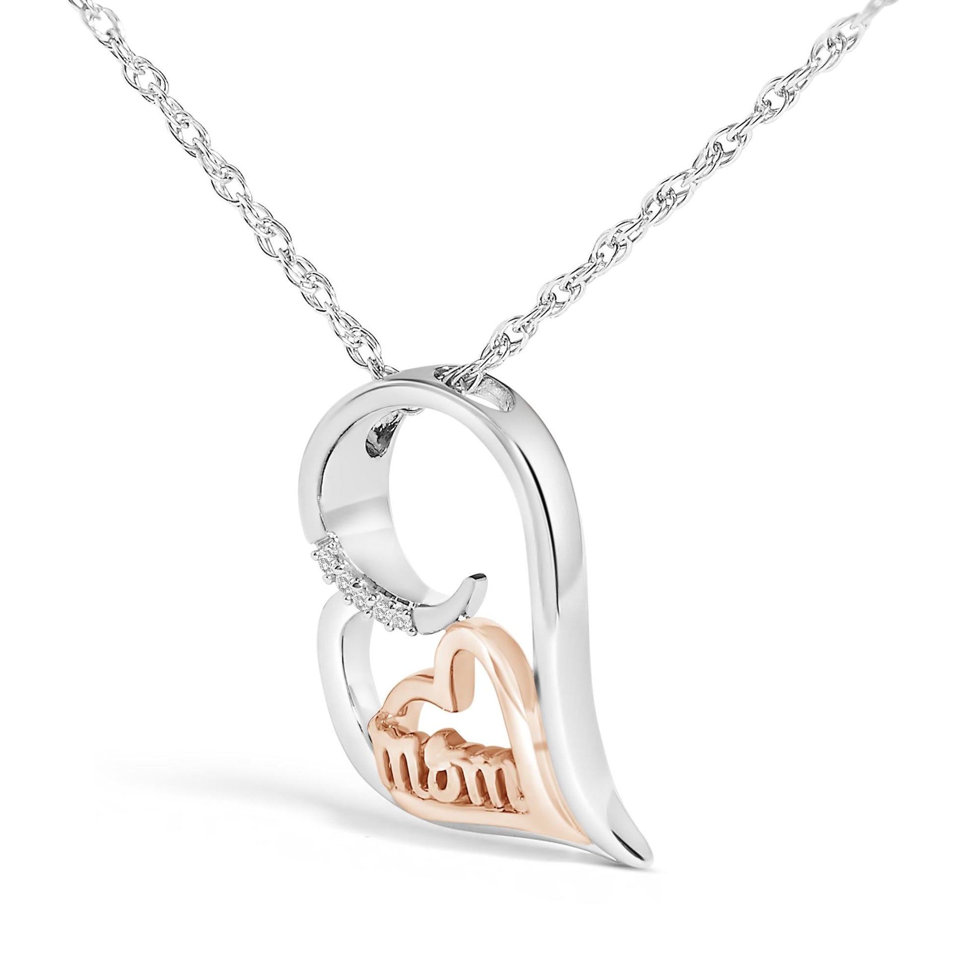 14K Rose Gold Plated Sterling Silver Diamond Accent Mom Heart Pendant Necklace-3
