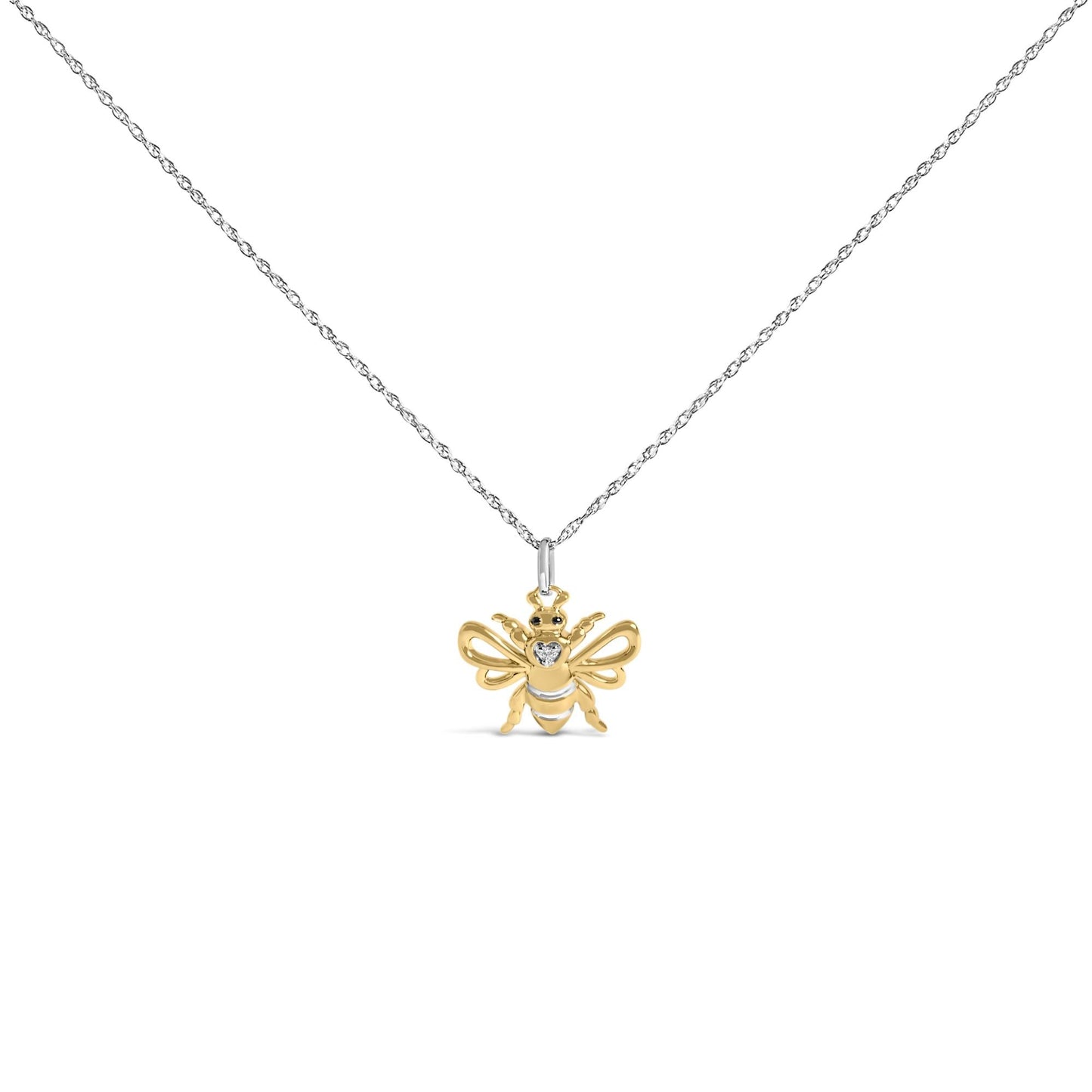14K Yellow Gold Plated Sterling Silver Diamond Accent Bee Pendant Necklace-0