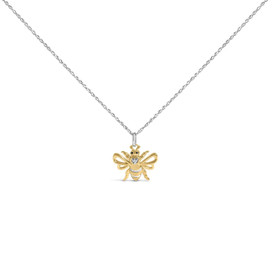 14K Yellow Gold Plated Sterling Silver Diamond Accent Bee Pendant Necklace-0