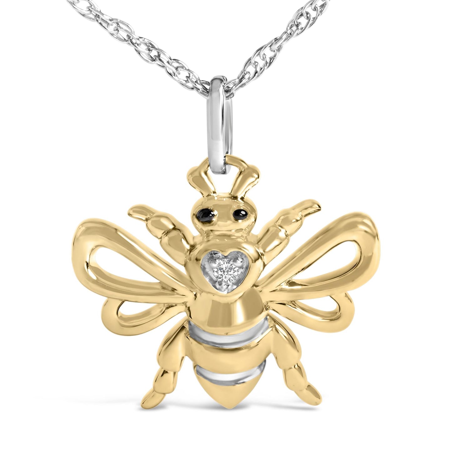 14K Yellow Gold Plated Sterling Silver Diamond Accent Bee Pendant Necklace-1