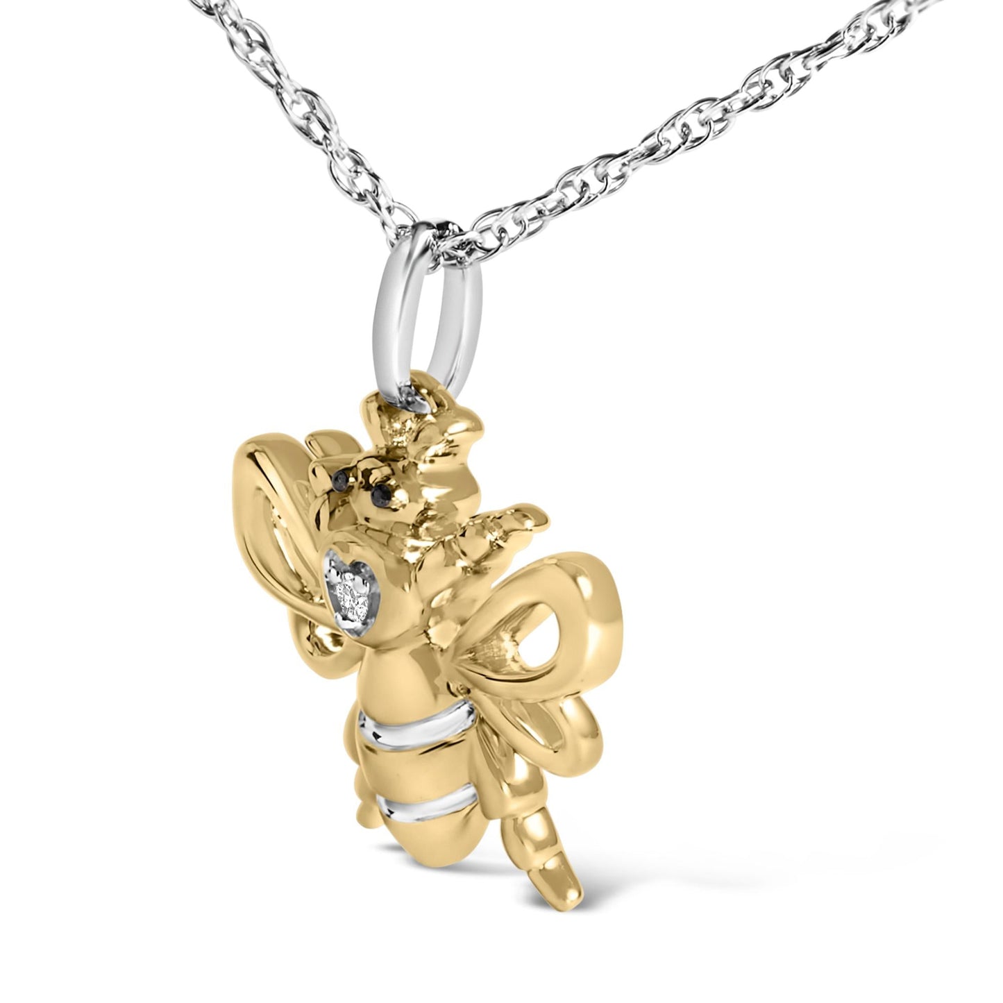 14K Yellow Gold Plated Sterling Silver Diamond Accent Bee Pendant Necklace-3