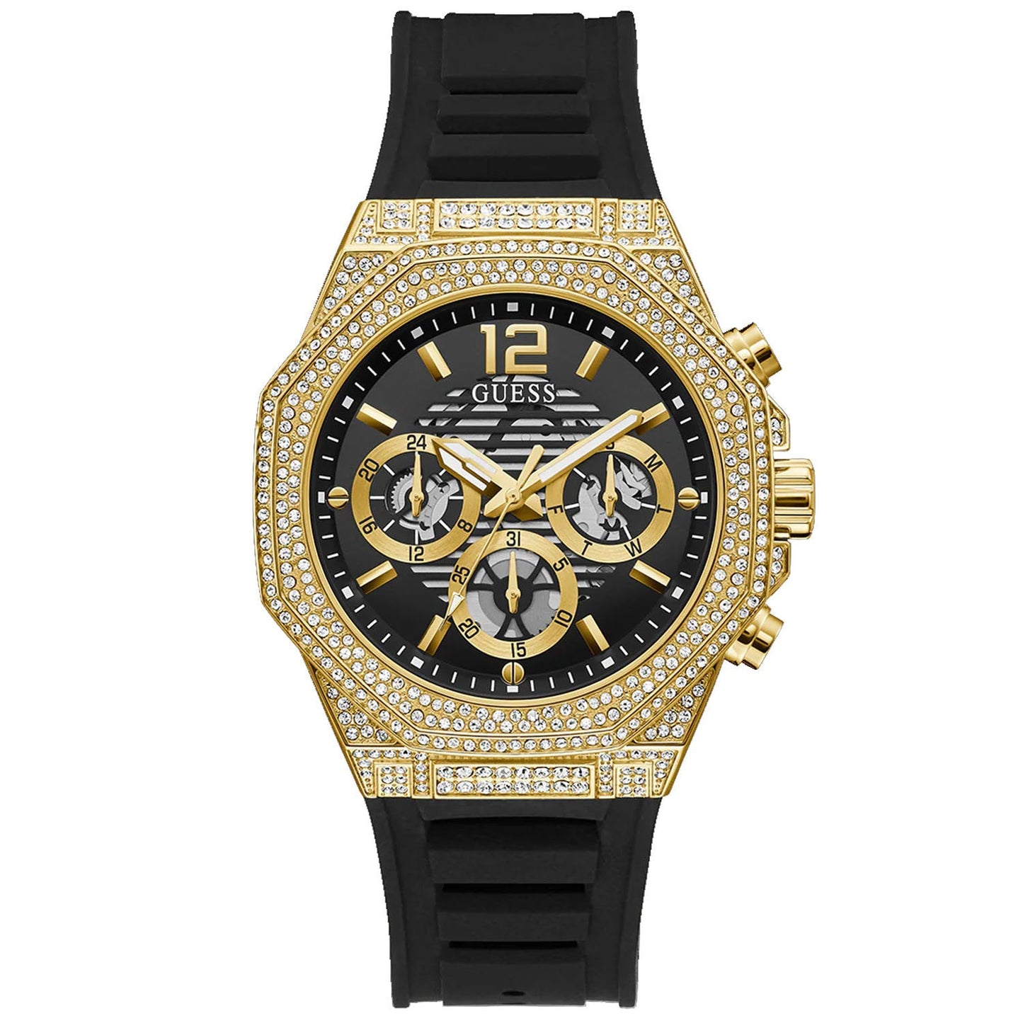 Guess Men's Momentum Black Gold Tone Multi-function