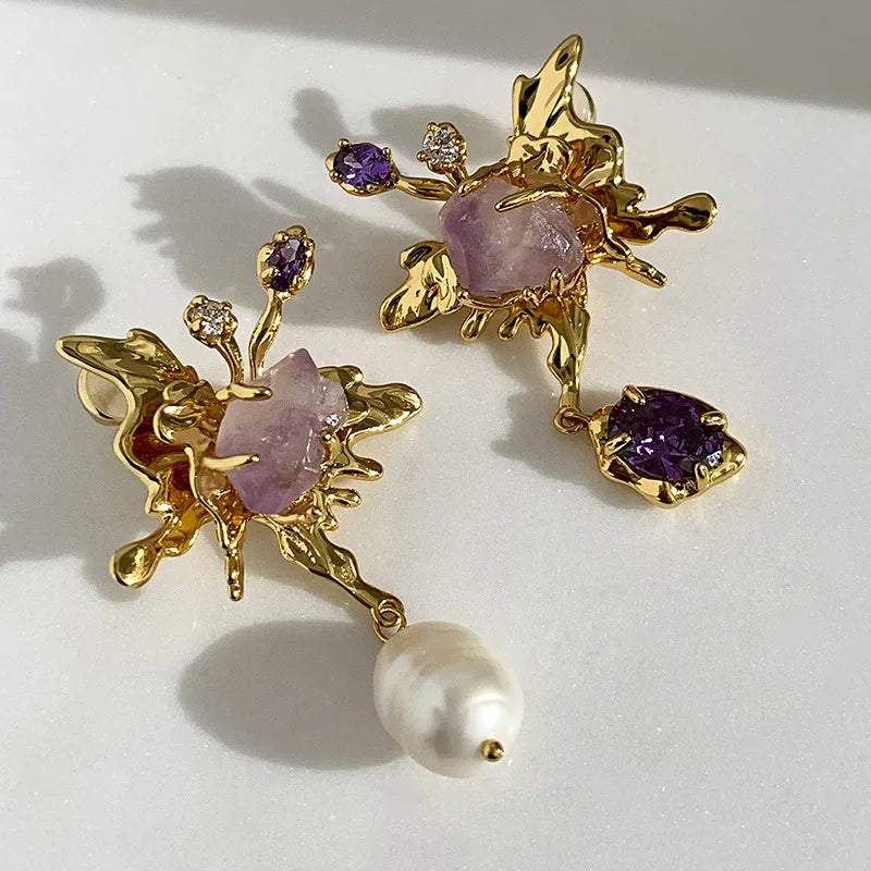 Pearl Pendant Asymmetrical Earrings for Women Senior Sense Temperament Jewelry Girl Gift