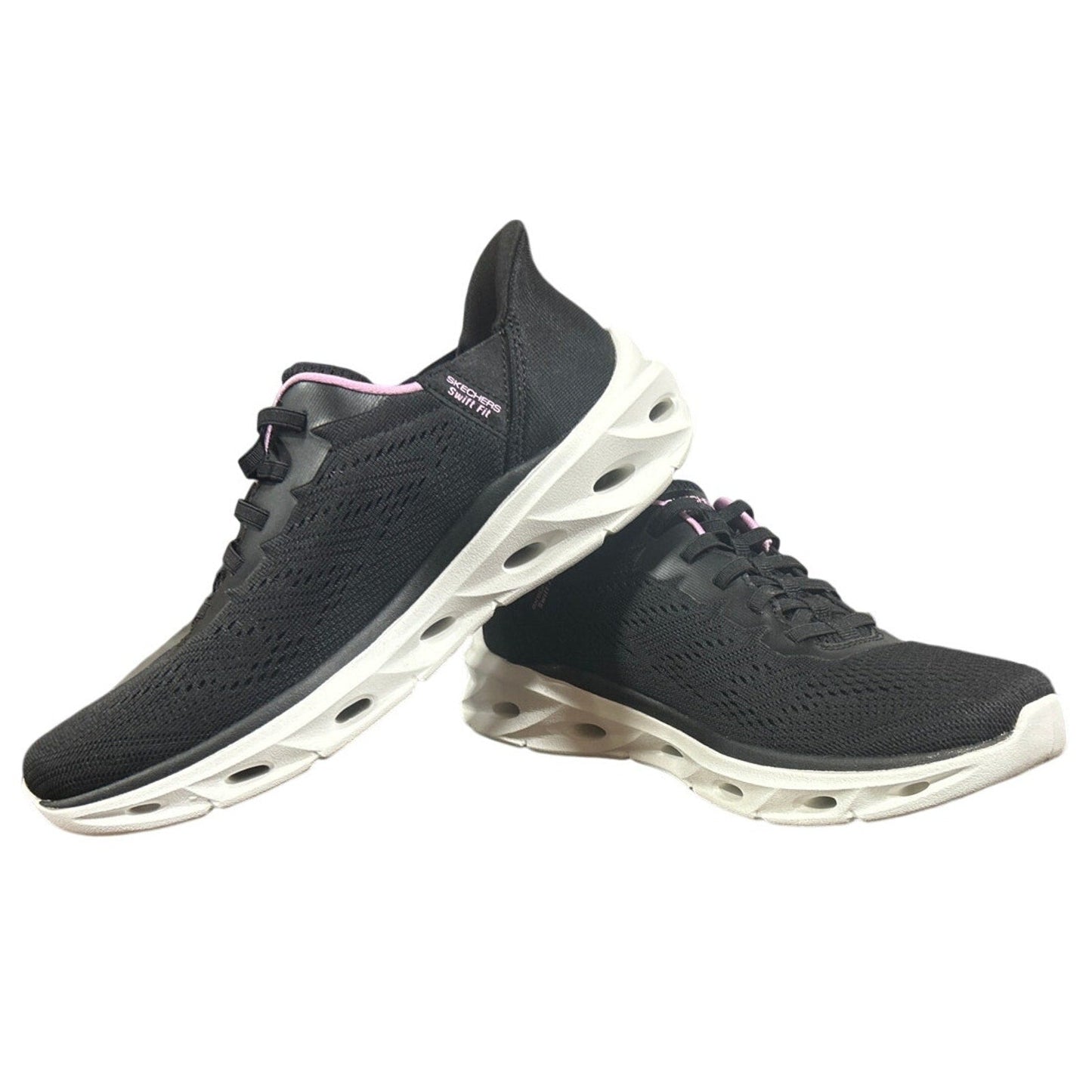 Skechers Womens Size 8.5 Black Pink Mesh Hands Free Slide On Swift Fit Shoes