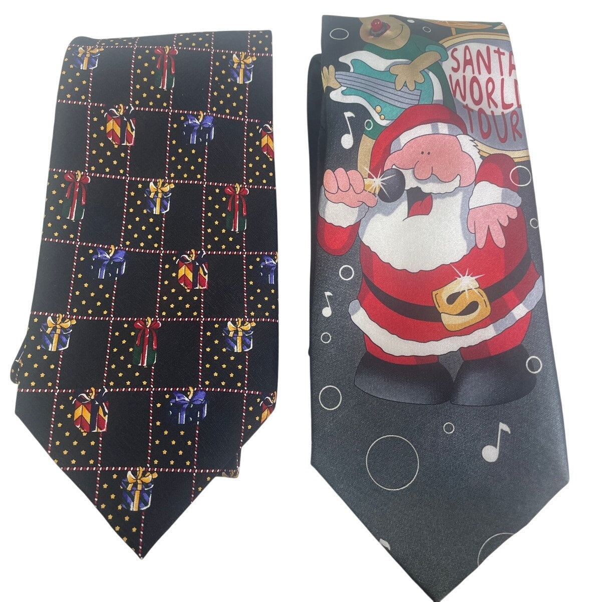 2 Vintage Christmas Present Santa Claus Mens Polyester Neck Ties