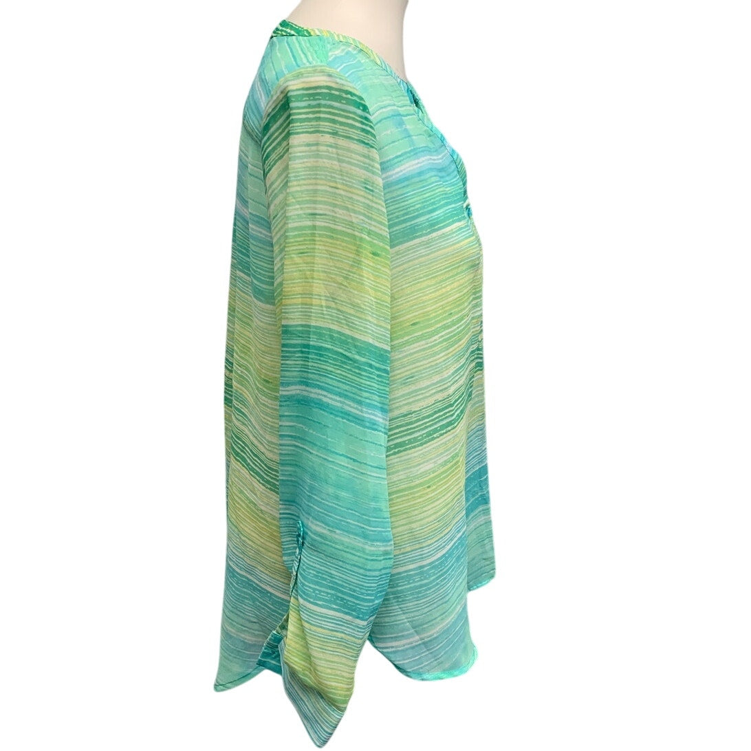 Christopher & Banks Womens Small Sheer Long Sleeve Half Button Striped Blouse