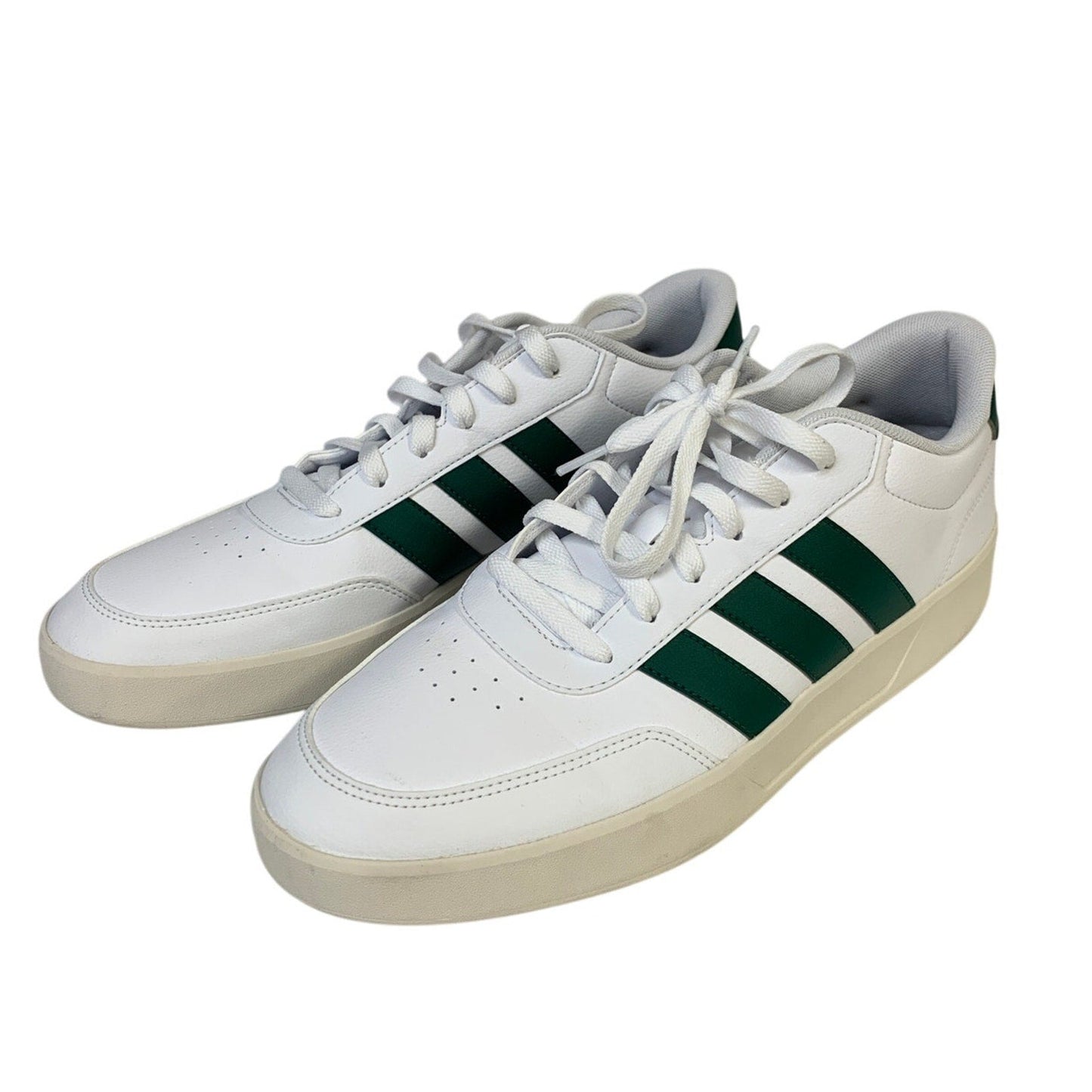 New In Box Adidas Men Size 10 White Faux Leather Green Stripe Breaknet 3.0 Shoes