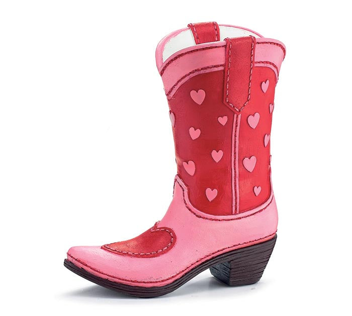 8.75"H PINK/RED WITH HEARTS BOOT SHAPE VASE-0