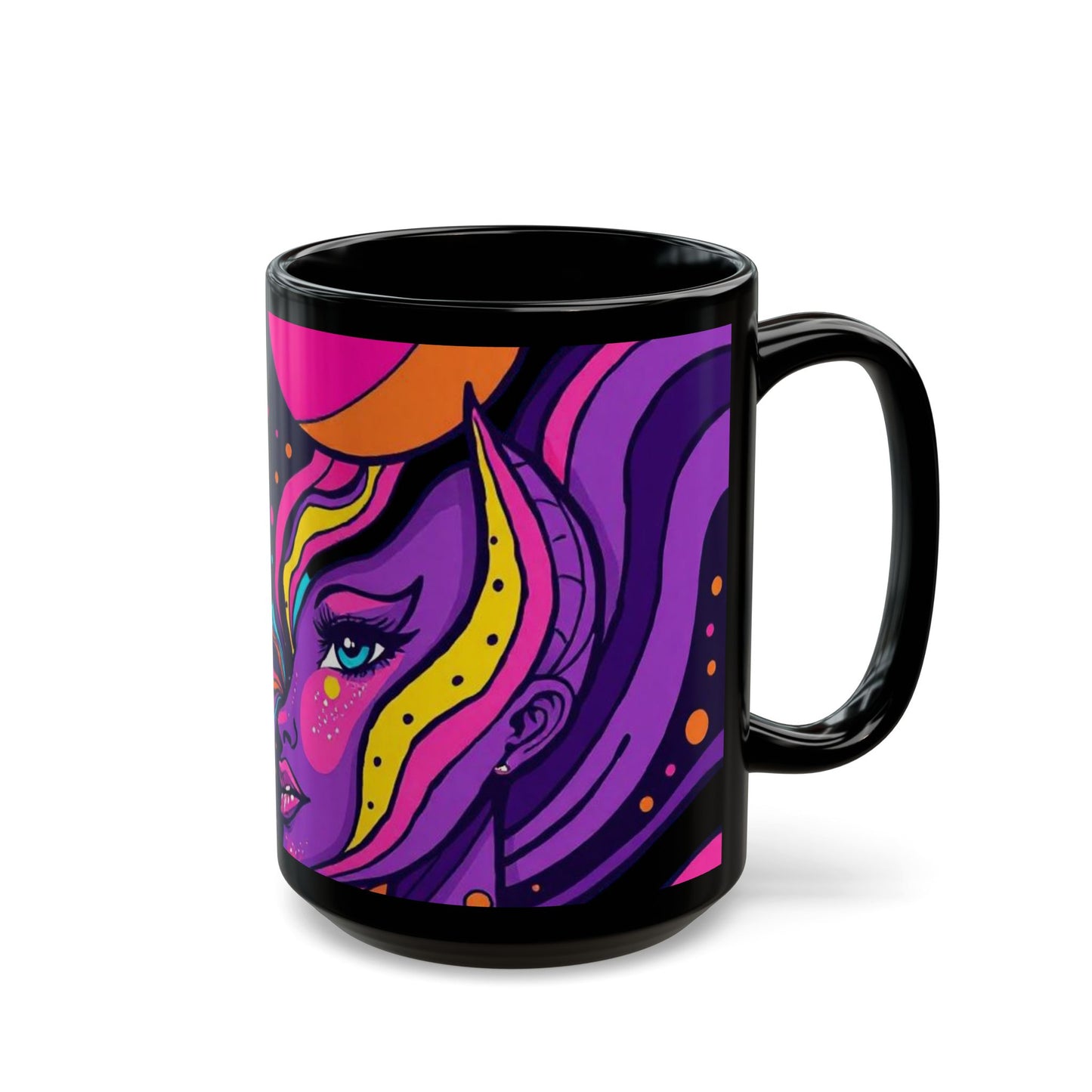 Cosmic Woman of the Night Bold Artistic Black Mug with Colorful Woman Illustration, Gift for Coffee Lovers, Perfect for Birthdays or Celebrations, Unique [...]