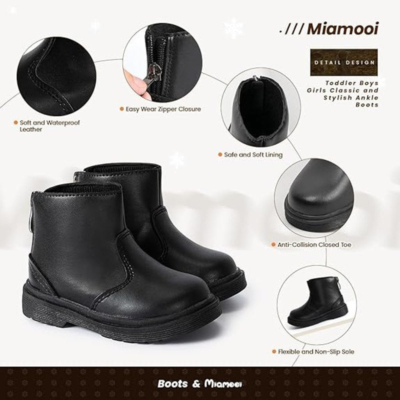 Miamooi Toddler Girls Size 5.5 Black Boots Faux Leather Round Toe Back Zip Shoes