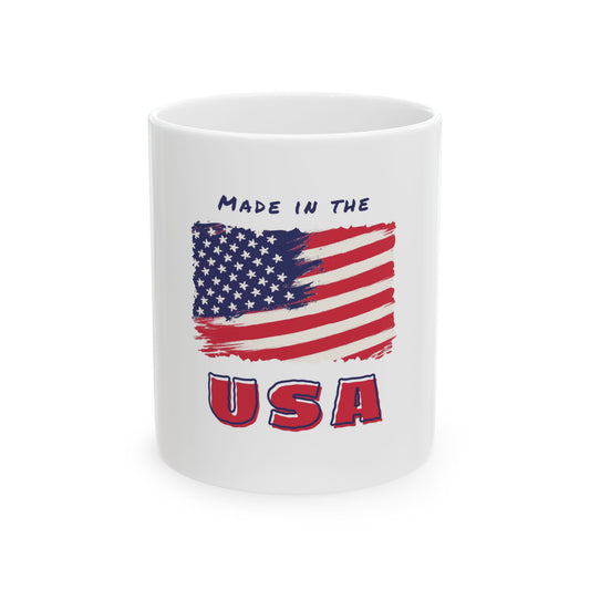 USA Flag Ceramic Mug - Made in the USA Coffee Cup, Patriotic Gift, 4th of July Decor, American Pride Mug, Customizable Drinkware