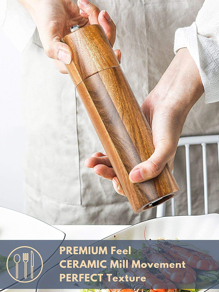 Cylindrical Grinder Acacia Wood Pepper Mill Ceramic Core Manual Pepper Grinder Multipurpose Seasoning Bottle Kitchen Tool