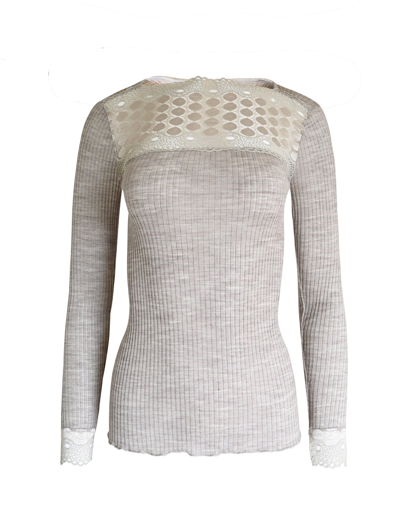 EGI Exclusive Merino Wool Blend Top Lace Trim Long Sleeves. Proudly Made in Italy (317)