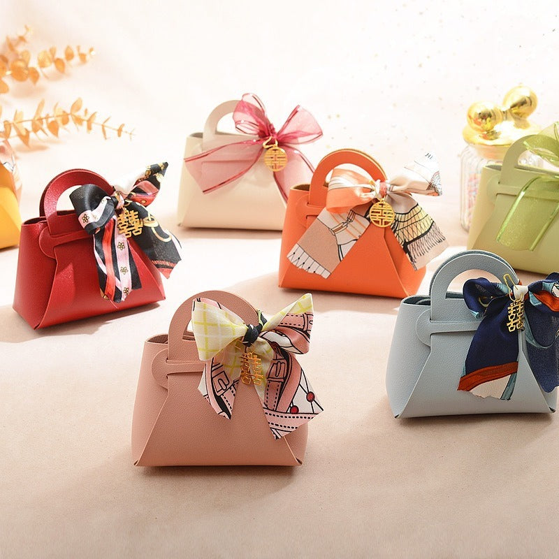 Light Luxury Style PU Leather Handheld Candy Gift Box Wedding Gift with Handheld Gift Wedding Candy Bag