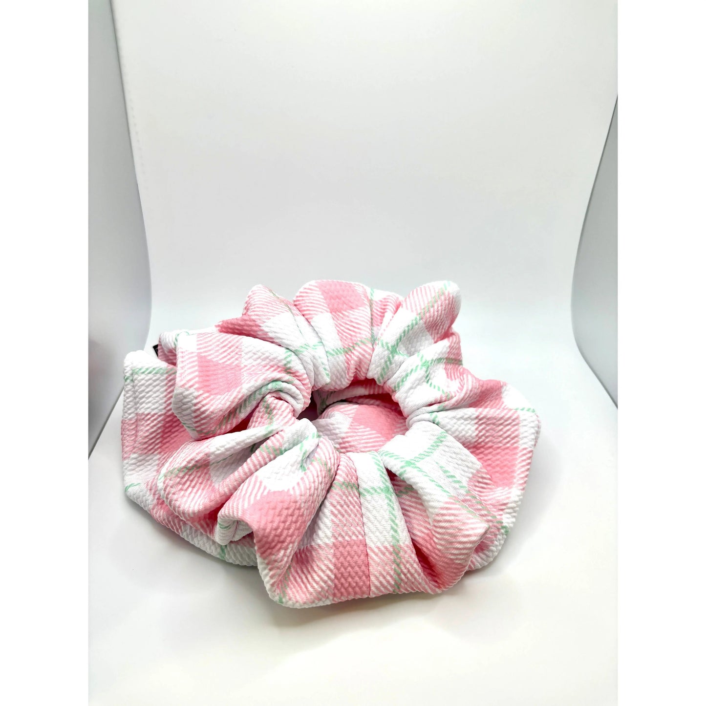 Pink & Green Plaid Spring Bullet Scrunchie