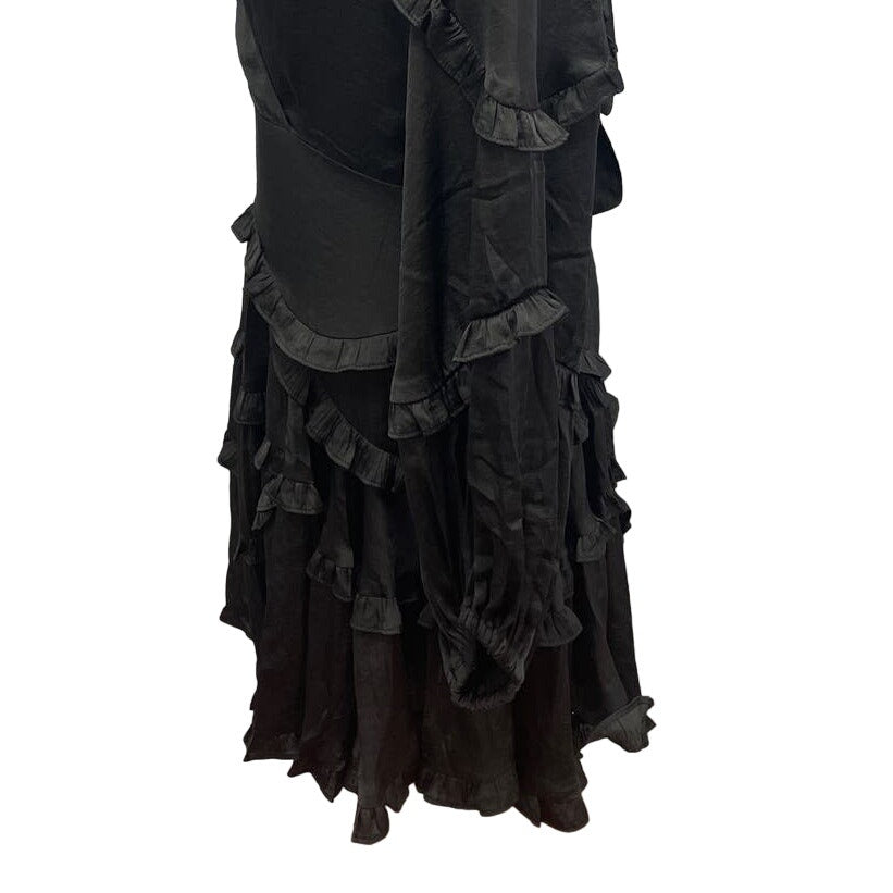 New DB Studio Womens Large Long Sleeve Deep V Ruffled Goth Mini Formal Dress