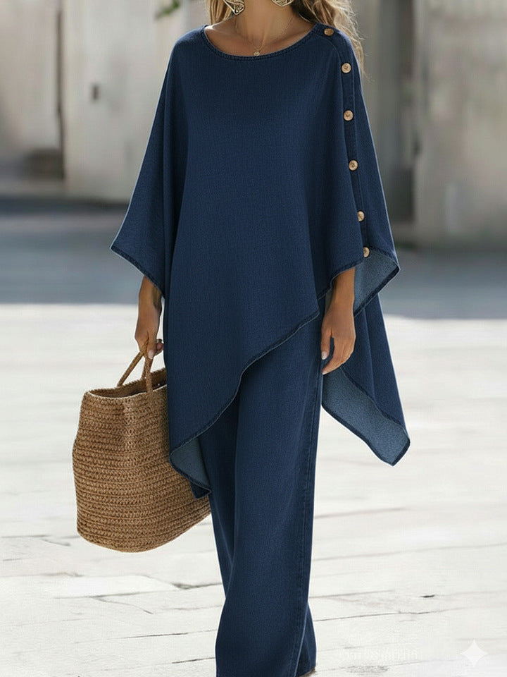 Womens Casual Solid-Color Loose Top And Pants Set