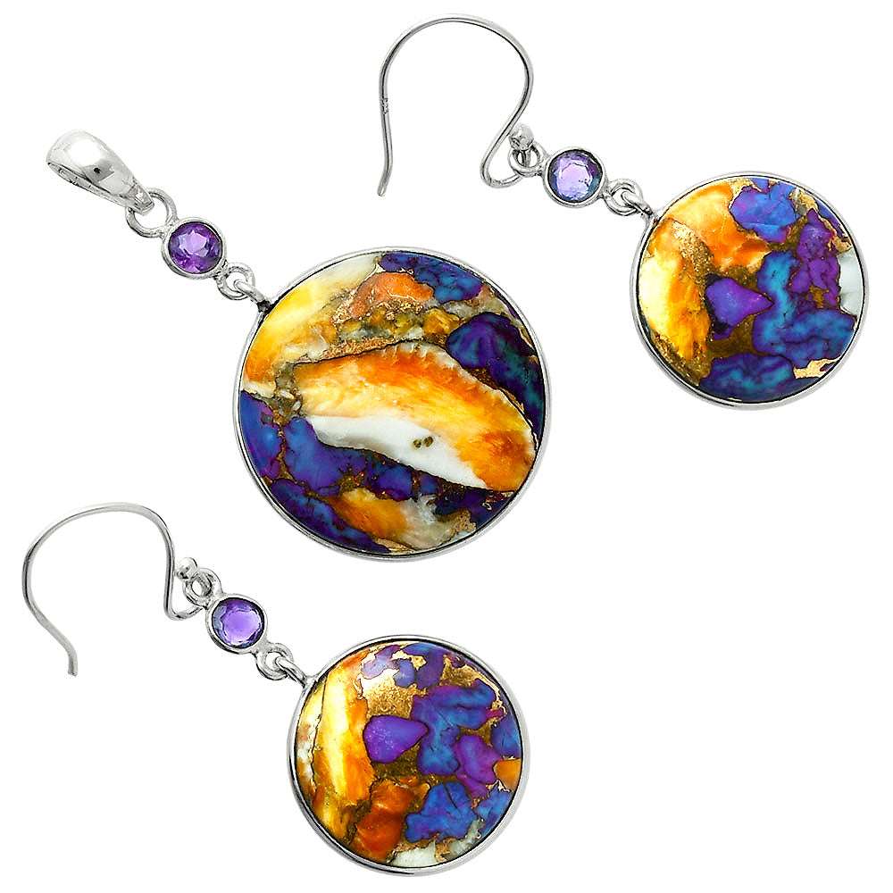 Premium Spiny Oyster Turquoise & Amethyst Pendant Earrings Set T-1010 32-ET10063-0