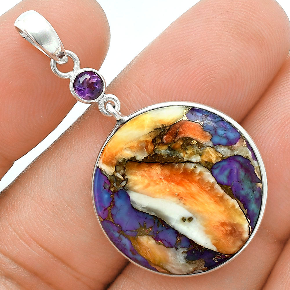 Premium Spiny Oyster Turquoise & Amethyst Pendant Earrings Set T-1010 32-ET10063-2