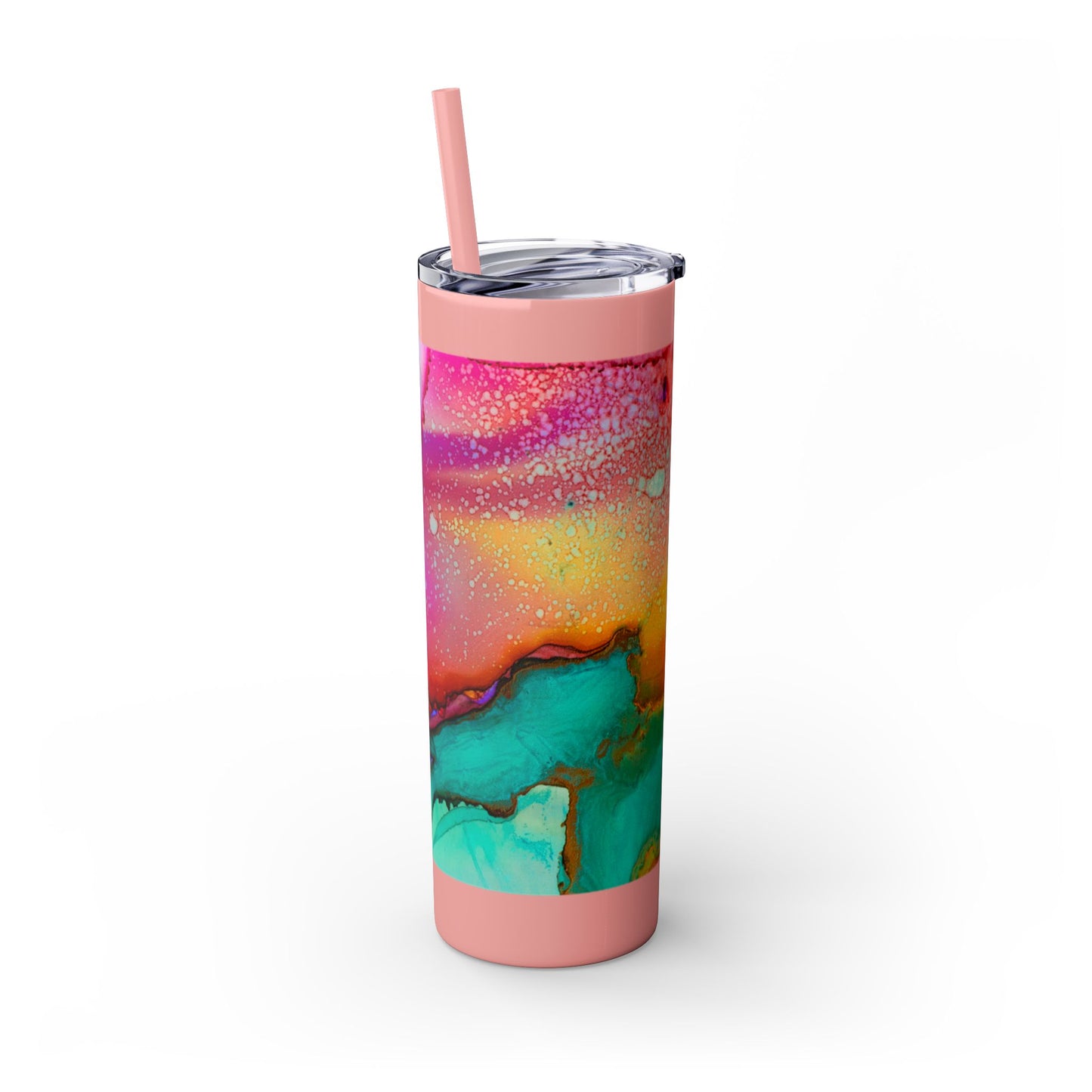 Beautiful Watercolor Splatter Skinny Tumbler with Straw - 20oz, Vibrant Colorful Drinkware for Every Occasion, Perfect Gift for Friends, Reusable Travel Mug, Water [...]