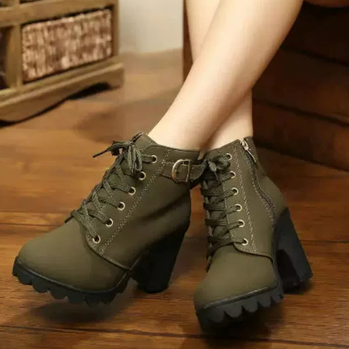 Lace Up Block Heels Boots