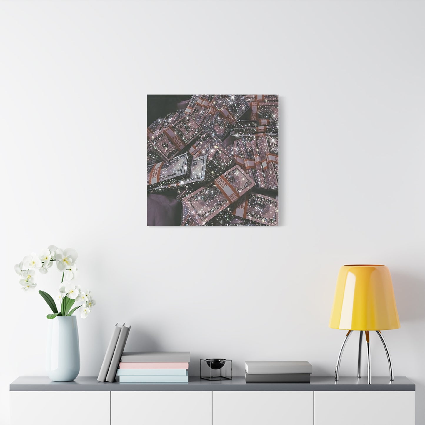 Sparkling Money Canvas Art, Glittery Wall Decor for Home, Modern Art Piece, Gift for Art Lovers, Chic Office Decor, Unique Wall Hanging