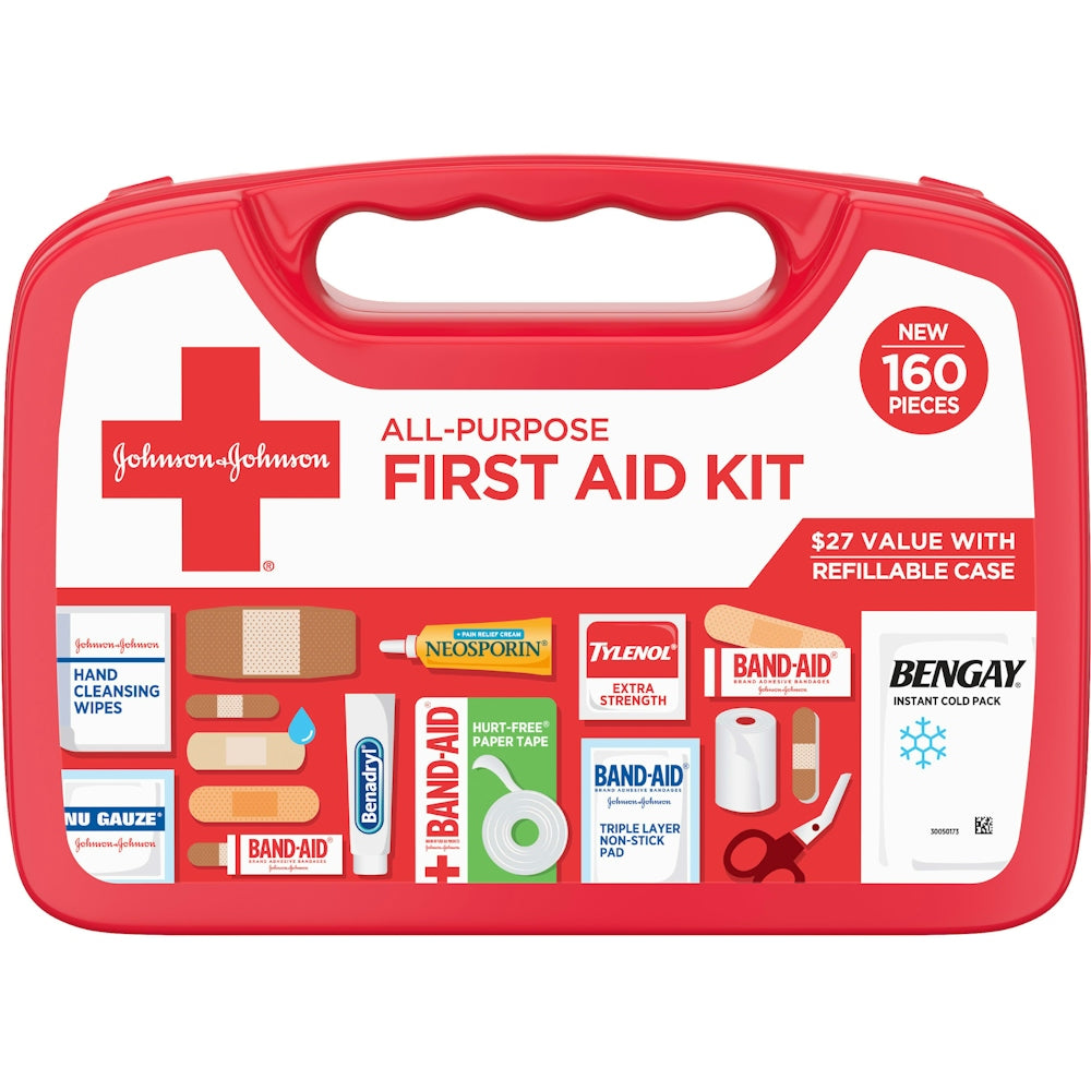 Johnson & Johnson All-Purpose First Aid Kit, 160 Pieces - Includes Band-Aid, Neosporin & Tylenol