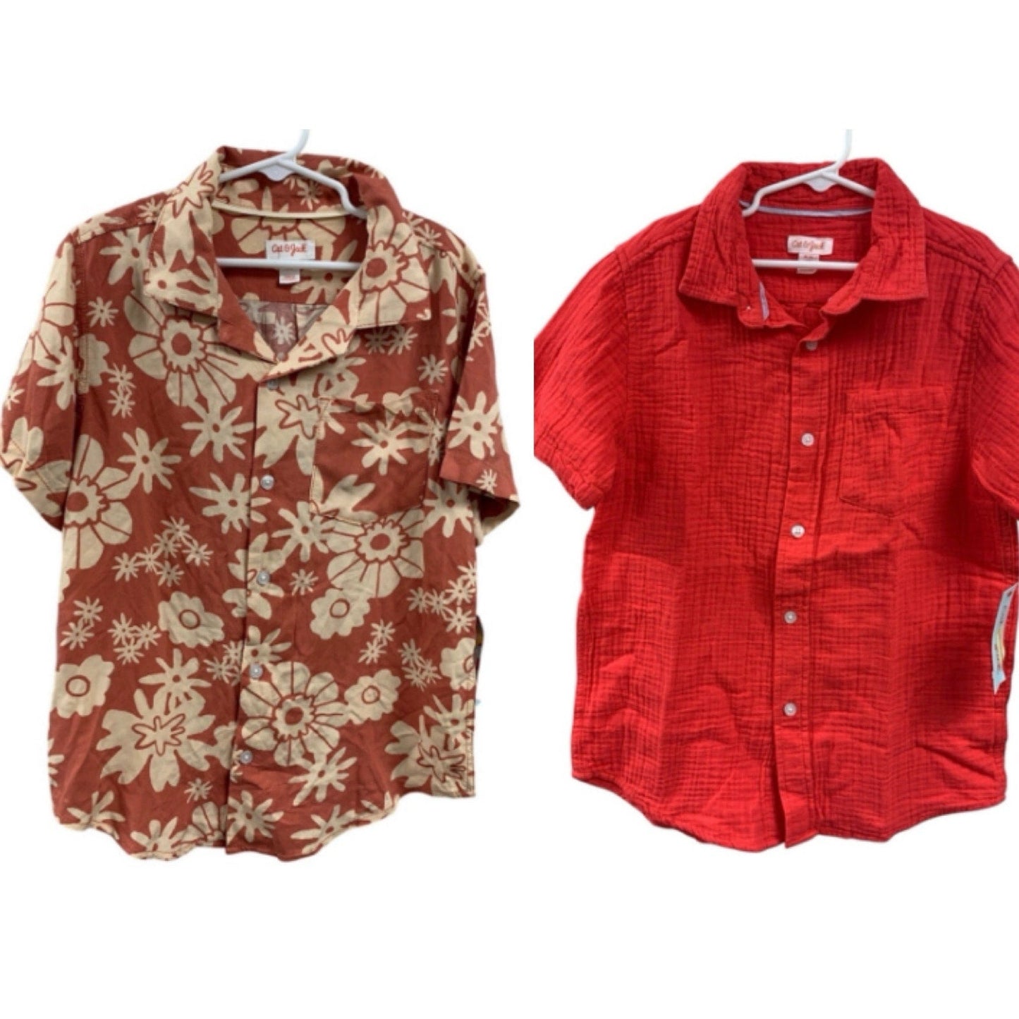 2 New Cat & Jack Boys Large (10-12) Short Sleeve Floral Melon Button Up Shirts