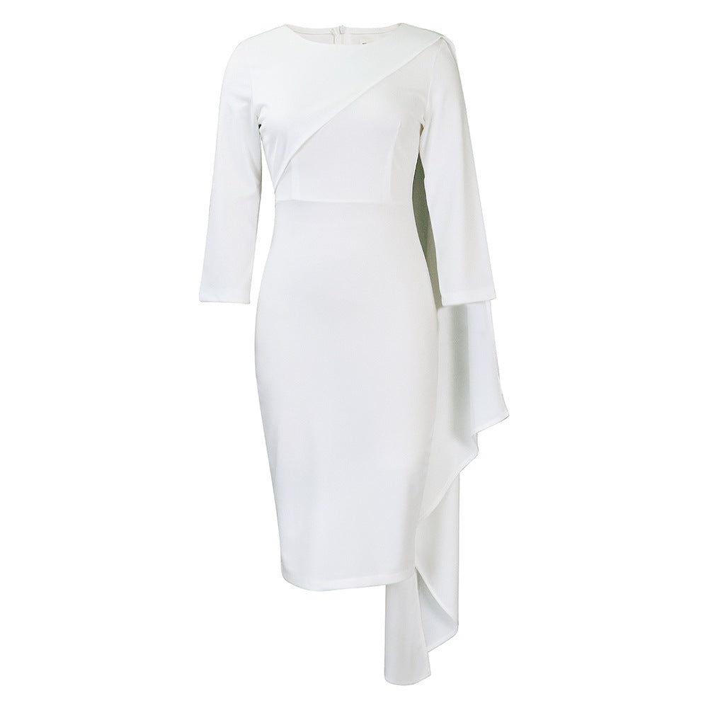 New Temperament Pure Color Ol Package Hip African Plus Size European And American Style Dress