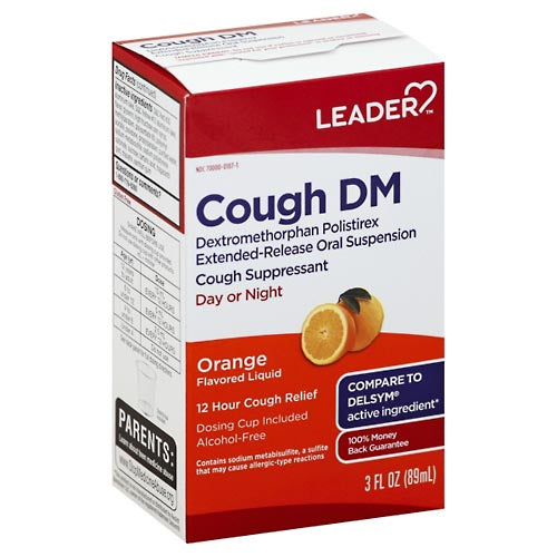 Leader 12 Hour Cough DM Relief, Orange Flavor, 3 fl oz (Dextromethorphan)