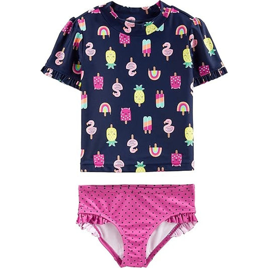Simple Joys by Carters Girls 5T Pink Purple 2-Piece Rashguard Swimsuit Swim Suit