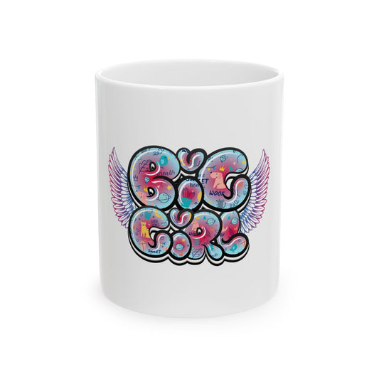 Big Girl Ceramic Mug with Colorful Wing Design, Fun Gift for Birthdays, Coffee Lovers, Tea Drinkers, Unique Office Mug