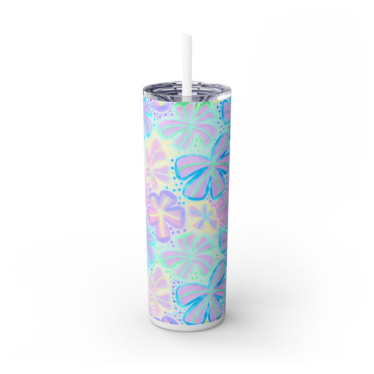 Pastel Butterfly Tumbler, 20oz Drinkware, Spring Decor, Cute Gift for Her, Eco-Friendly Cup, Floral Water Bottle
