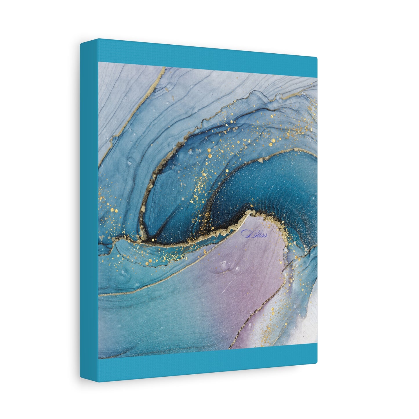 Canvas Wall Art, Abstract Ocean Wave, Modern Decor, Home Office, Gift for Her, Blue Gold Artwork, Living Room Wall Decor