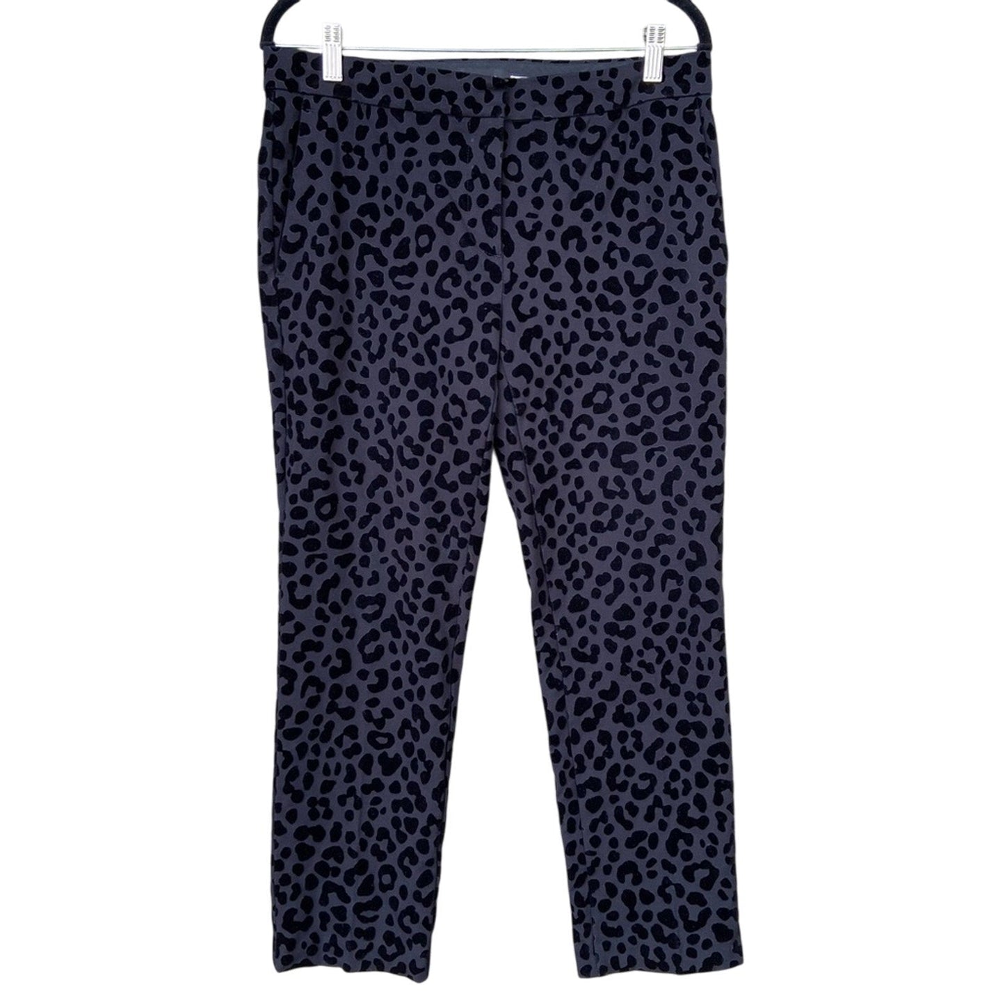 Ann Taylor Size 6 Black Flocked Rayon Blend Velour Cheetah Print Tapered Pants