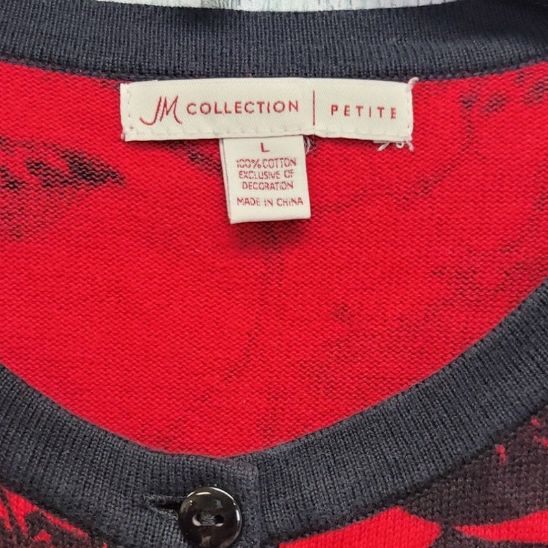 JM Collection Womens Large Petite LP 100% Cotton Long Sleeve Cardigan Sweater
