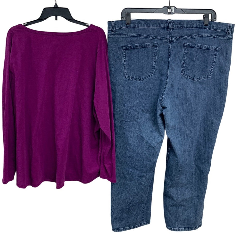 Evri Gloria Vanderbilt Womens 22W 3X Long Sleeve Tee Shirt Denim Blue Jeans
