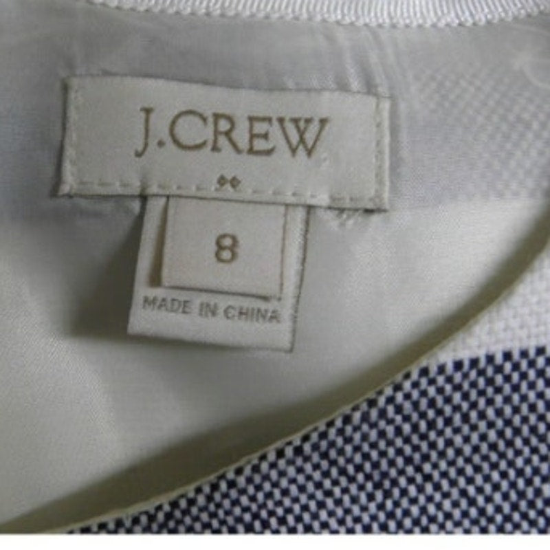 J Crew Womens Size 8 Linen Blend White Navy Striped Sleeveless Sheath Dress