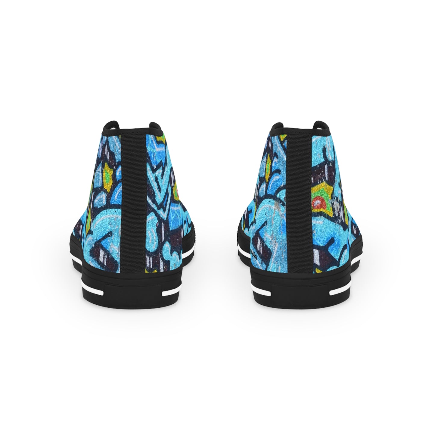 Blue Graffiti High-Top Sneakers — Urban Street Art Men's Shoes
