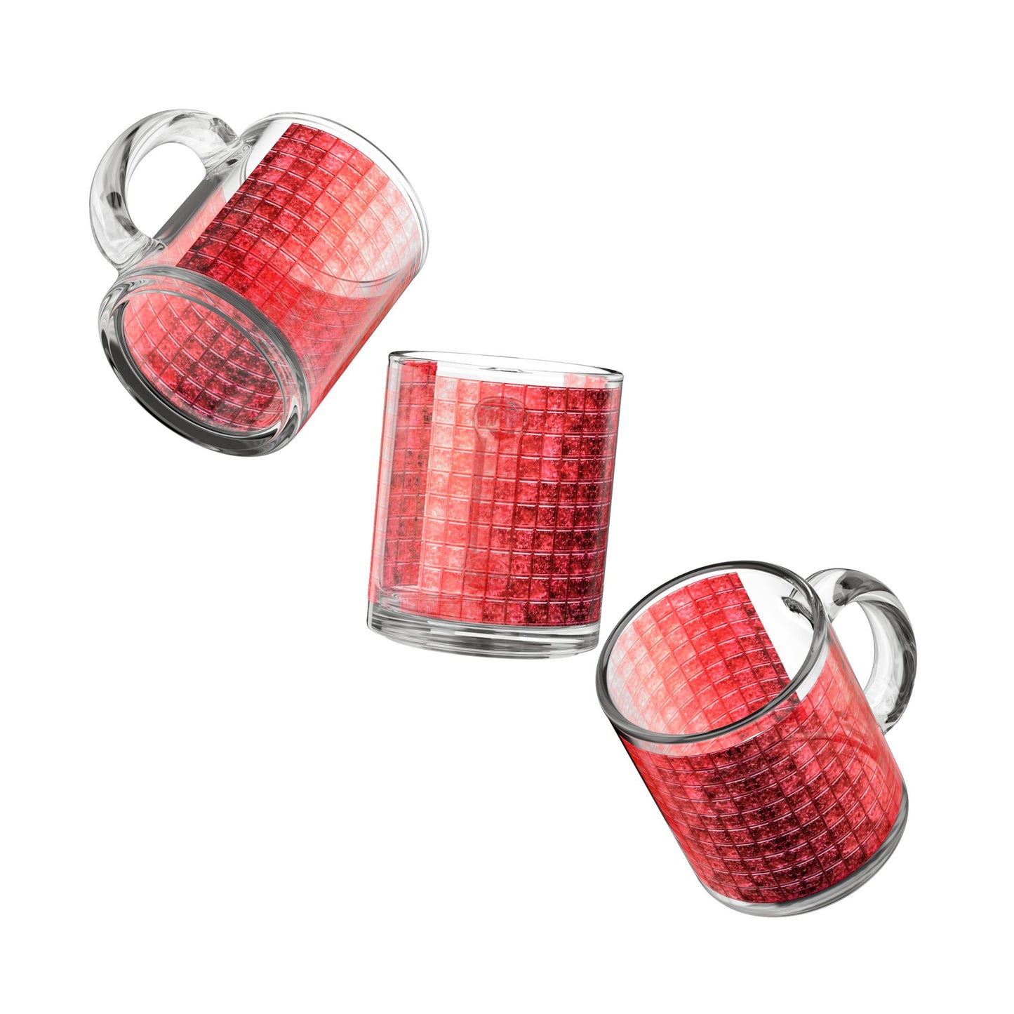 Red Watercolor Grid Glass Mug 10oz