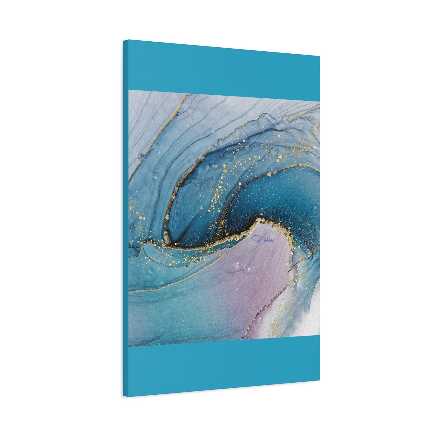 Canvas Wall Art, Abstract Ocean Wave, Modern Decor, Home Office, Gift for Her, Blue Gold Artwork, Living Room Wall Decor