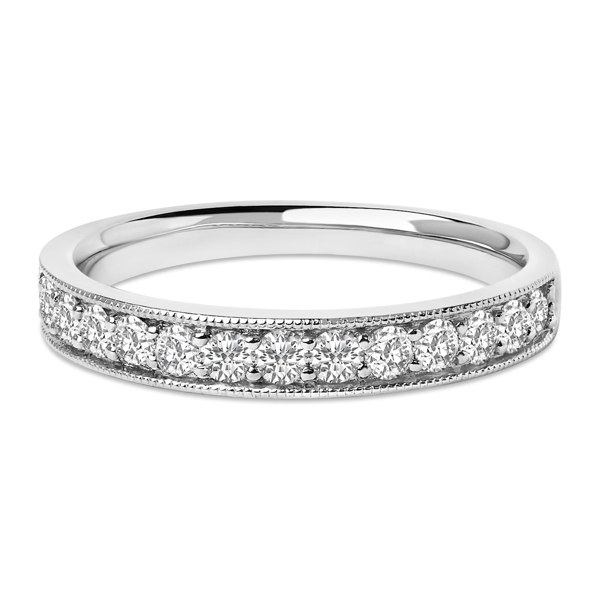 14K Gold 1/2 Cttw Round Diamond Milgrain Wedding Band-0