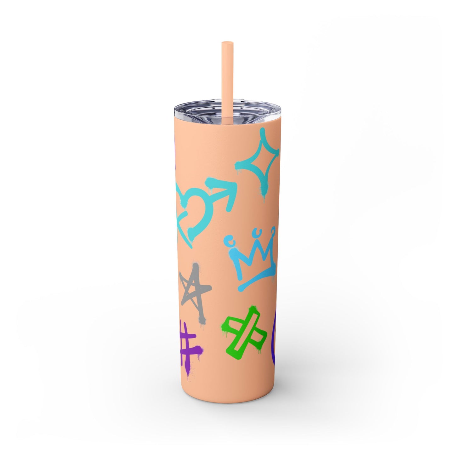 Trendy Skinny Tumbler with Straw, 20oz | Unique Graffiti Style Drinkware for Teens, Gifts, Parties, and Everyday Use