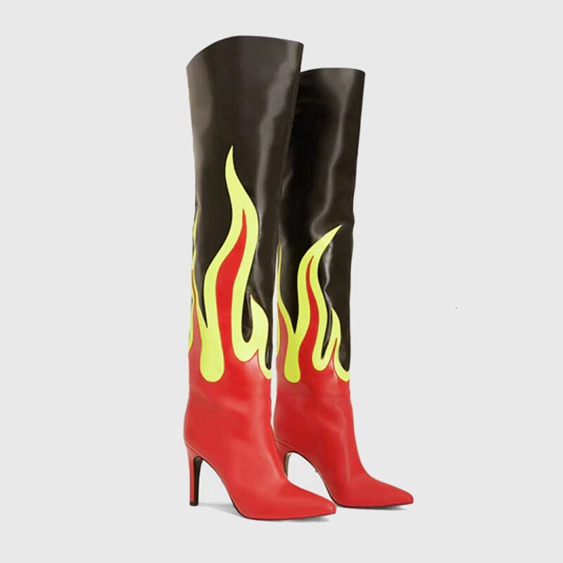 Women Over The Knee High Boots Pointed Toe Stilettos Heels Back Zipper  Big Circumference Thigh High Boots